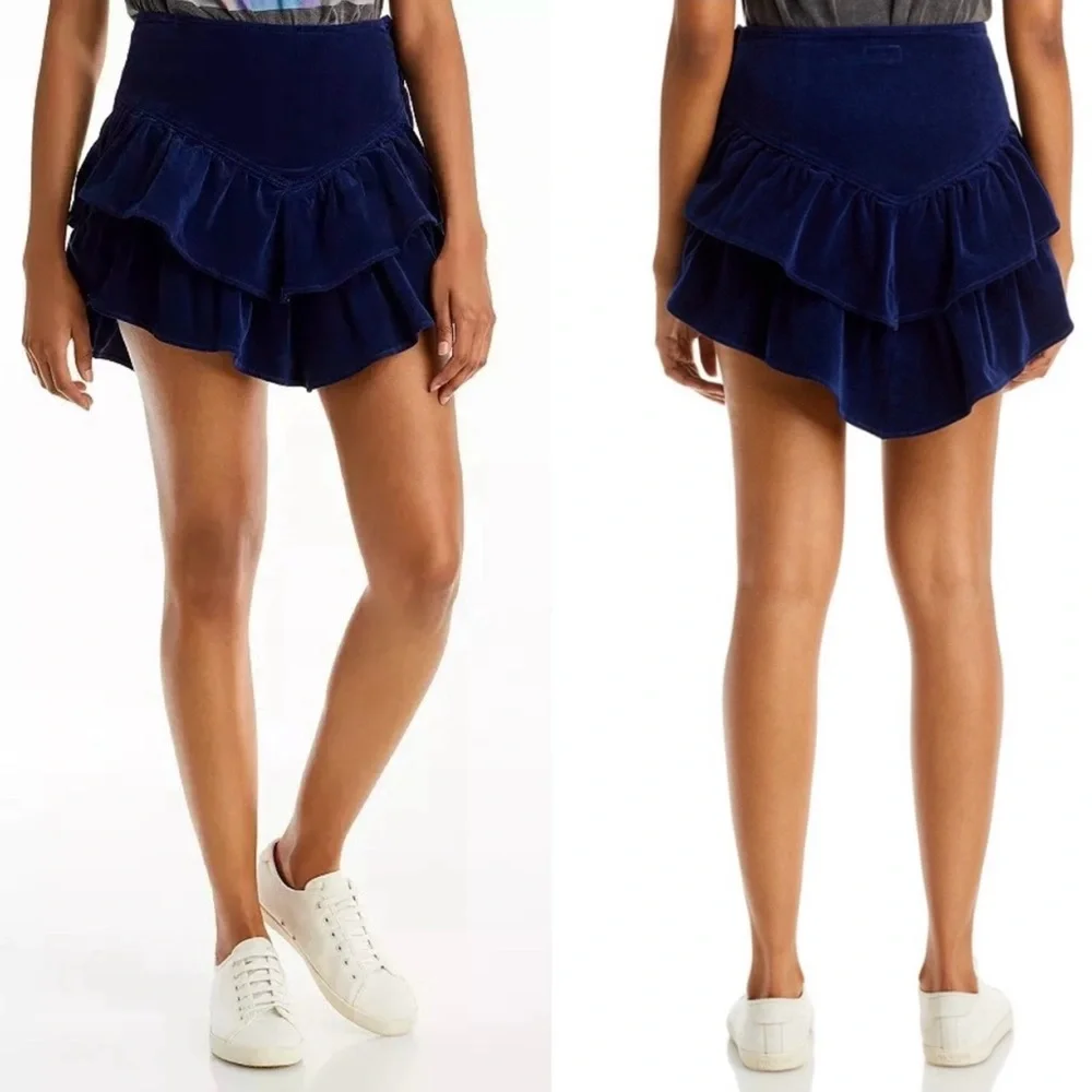 MOTHER💕The Ruffle Mini Skirt in Bet Blueprint Size 28 - Picture 3 of 15